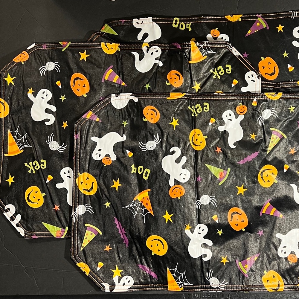 Double Sided Halloween Placemats; Wipeable, Set of 4